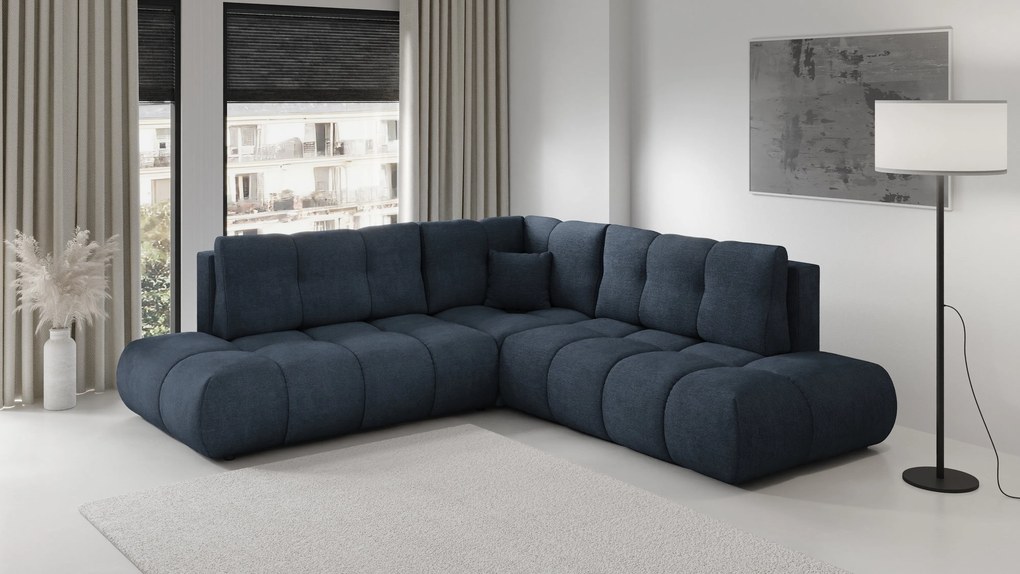 Masseno Narożnik DUCA z funkcją spania i pojemnikiem na pościel Narozniki L, Rozkładana sofa - Granatowy, FLOW 22