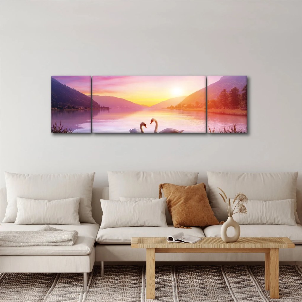 Obraz zakochanych łabędzi (170x50 cm)