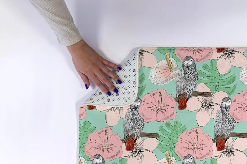 Antypoślizgowy dywanik łazienkowy Antypoślizgowy dywanik łazienkowy Ptaki Papuga Kwiaty