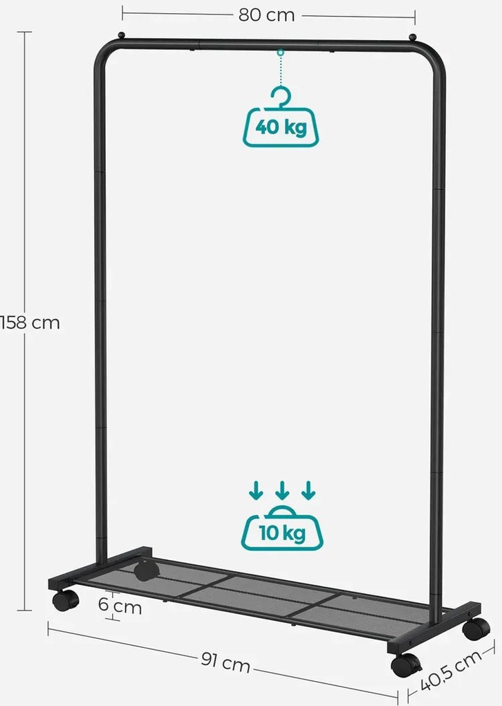 Stojak Na Czarny Metalowy Ubrania Na Kółkach N8-H41