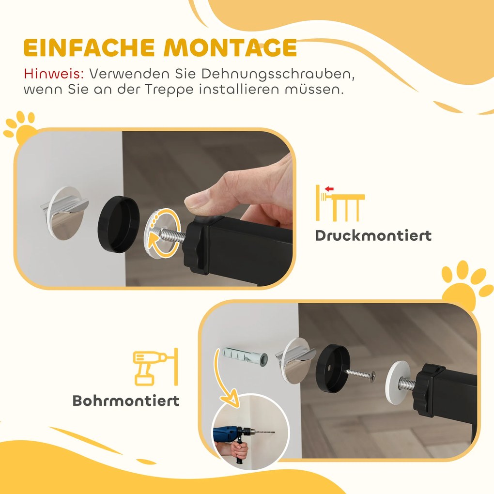 PawHut Bramka dla psów, montaż na zacisk, regulowana długość, stal/ABS, 75-95 x 76 cm, czarna