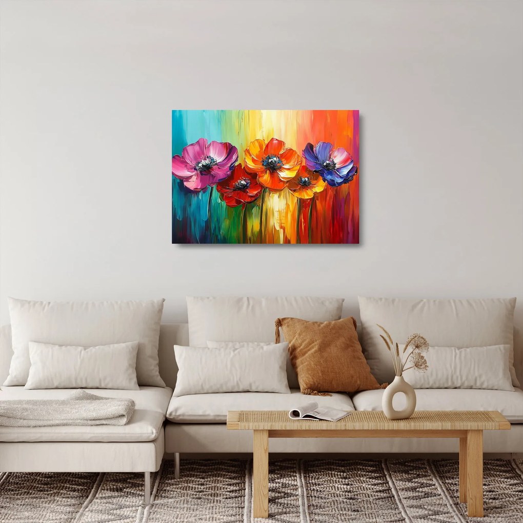 Obraz na szkle - Pięć kolorowych kwiatów (70x50 cm)