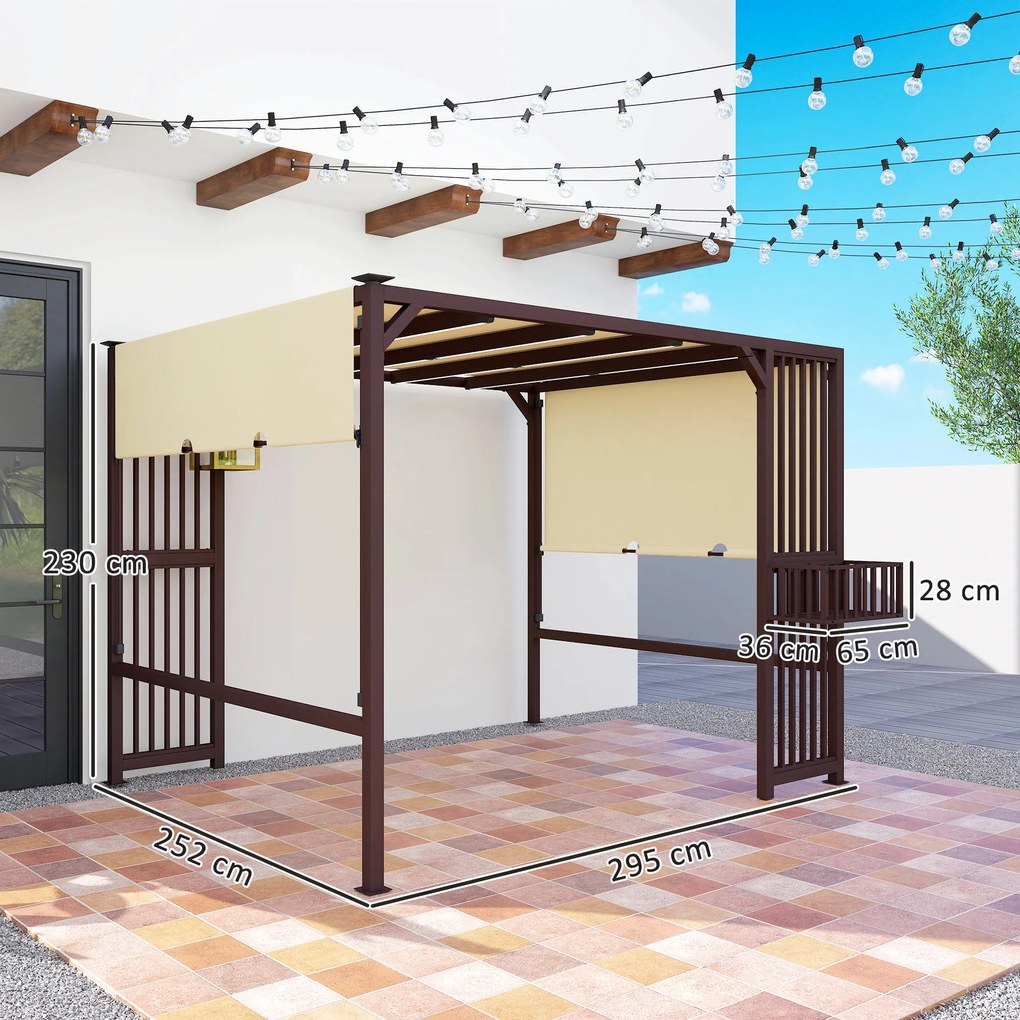 Outsunny pergola ogrodowa 3x25m z regulowanym daszkiem ochrona UV30+ stabilny pawilon na taras i ogród ciemnobrązowy | Aosom PL