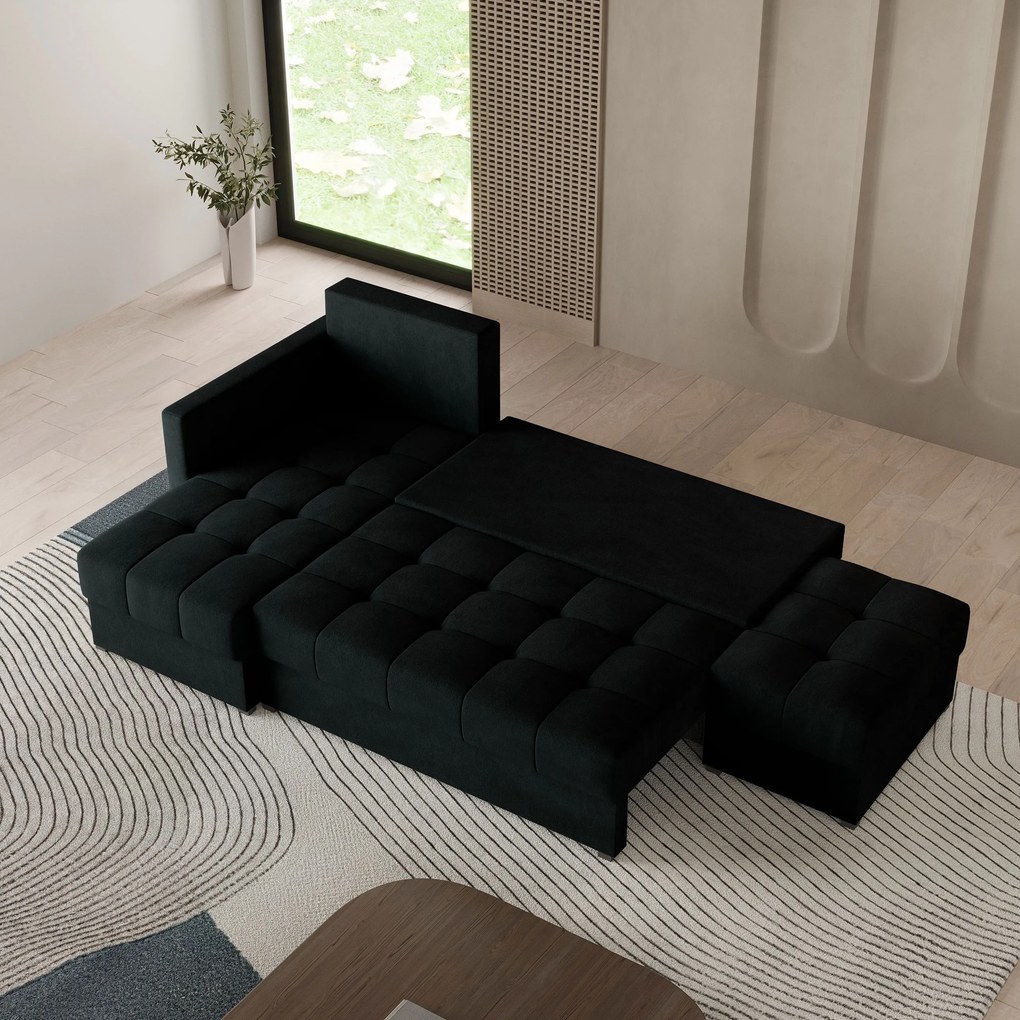 Masseno Narożnik LUMARI z funkcją spania i pojemnikiem na pościel Narozniki L, Rozkładana sofa - Czarny, KRONOS 07