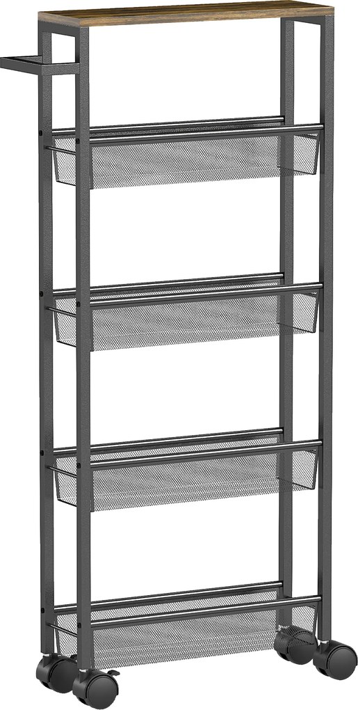HOMCOM Wózek kuchenny serwisowy 5 poziomów, wózek regał kuchenny z blatem, kółka, uchwyt 47 x 13 x 96,5 cm, Czarny