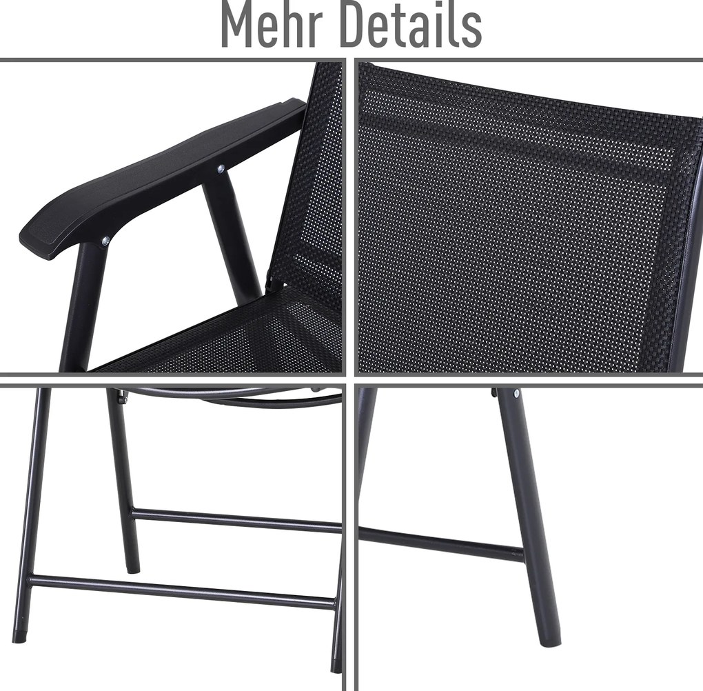 Outsunny krzesło składane z podłokietnikami zestaw 2-cz. krzesło kempingowe krzesło wędkarskie metalowe kolor czarny