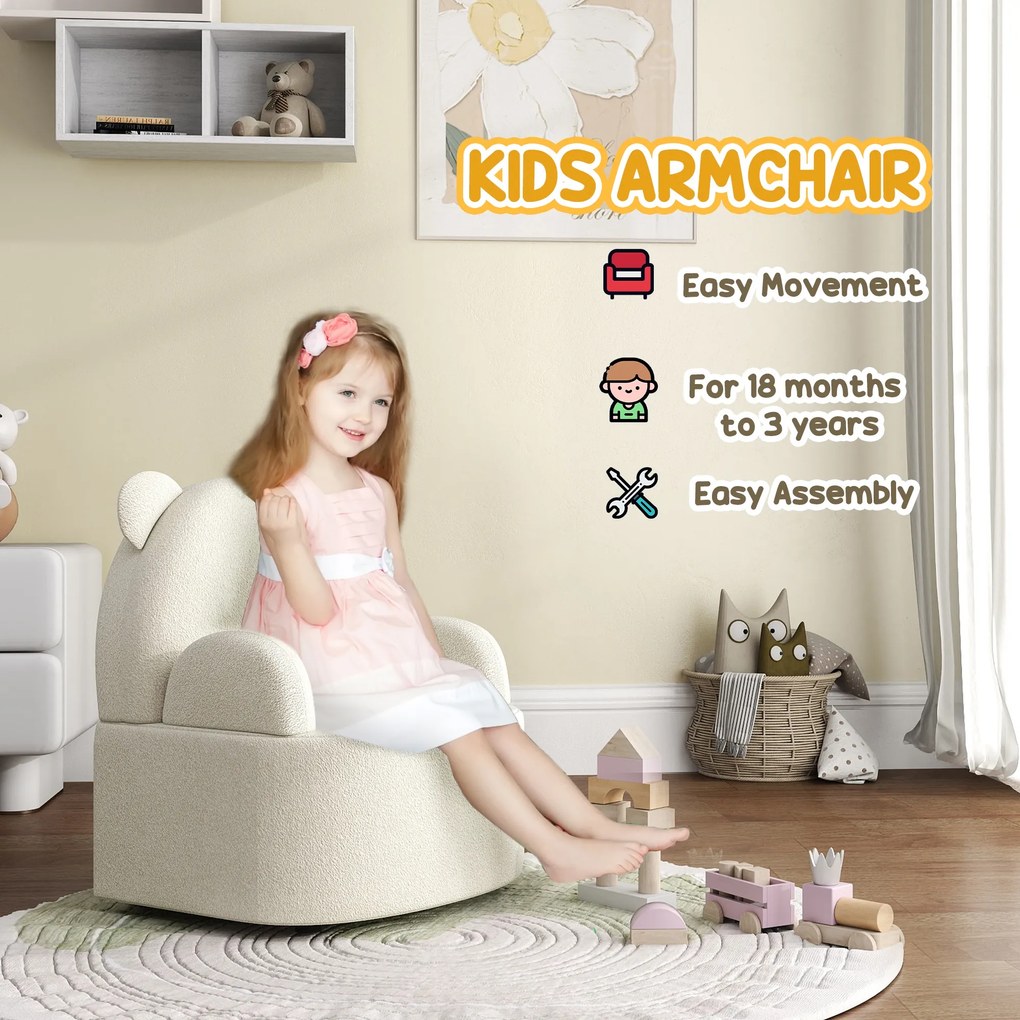 AIYAPLAY Fotel dla dzieci, w kształcie misia, z miękkim polaru misiowego, do 3 lat, 52x48x59 cm, Beżowy