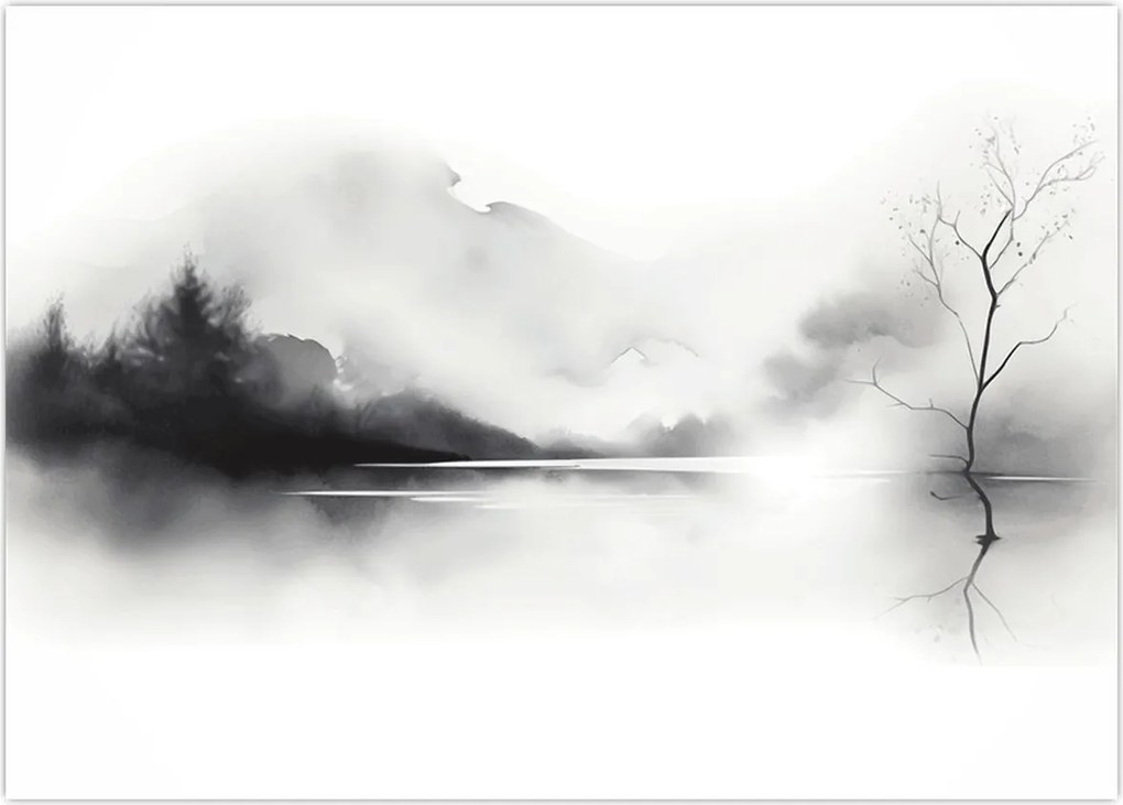 Obraz - Malowany tuszem krajobraz (70x50 cm)