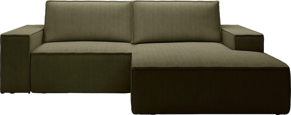 Kanapa narożna rozkładana, prawostronna, mała  z weluru w kolorze zielony/khaki AMELIA