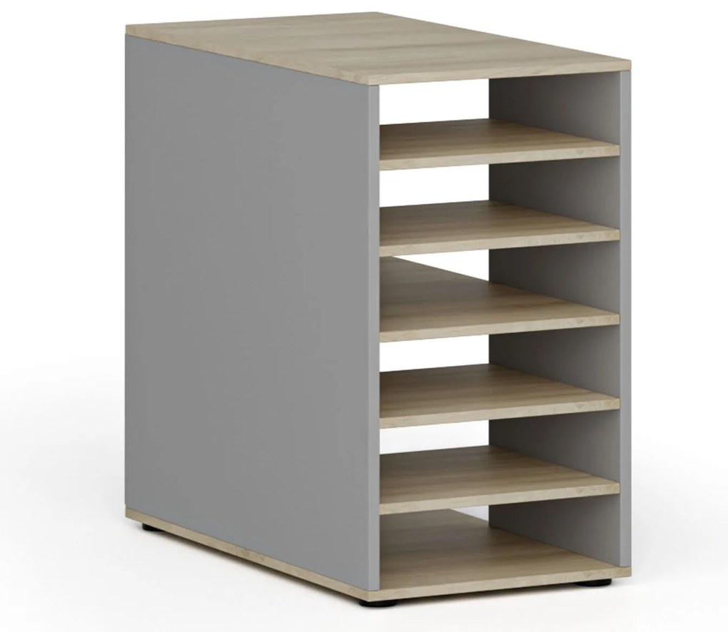 Szafka z półkami do biurka PRIMO GRAY, prawa, szary/dąb naturalny
