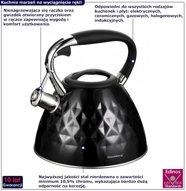 Czarny nowoczesny czajnik 3L Z3-W24