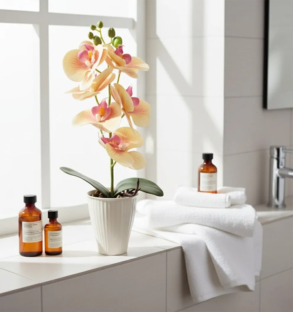 Storczyk w Doniczce Orchidea 37 cm Kwiat Sztuczny Żółty Doniczkowy Ozdobny