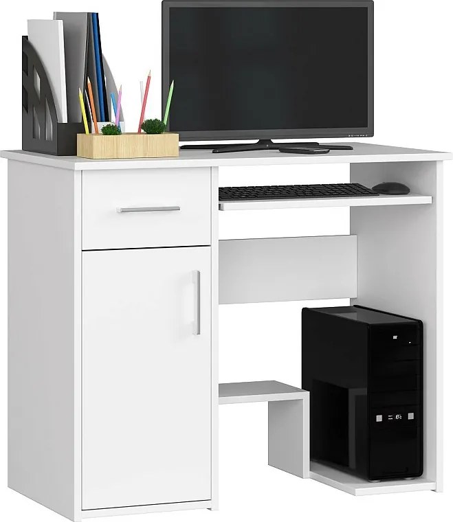 Biurko komputerowe AKORD JAY Białe 90 cm 1 drzwi 1 szuflada kolor Biały mat 3 półki 90x50x74 cm