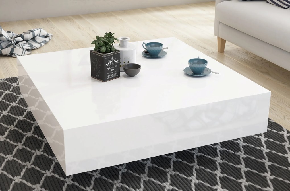 Akrylowy stolik kawowy w wysokim połysku Iron biały