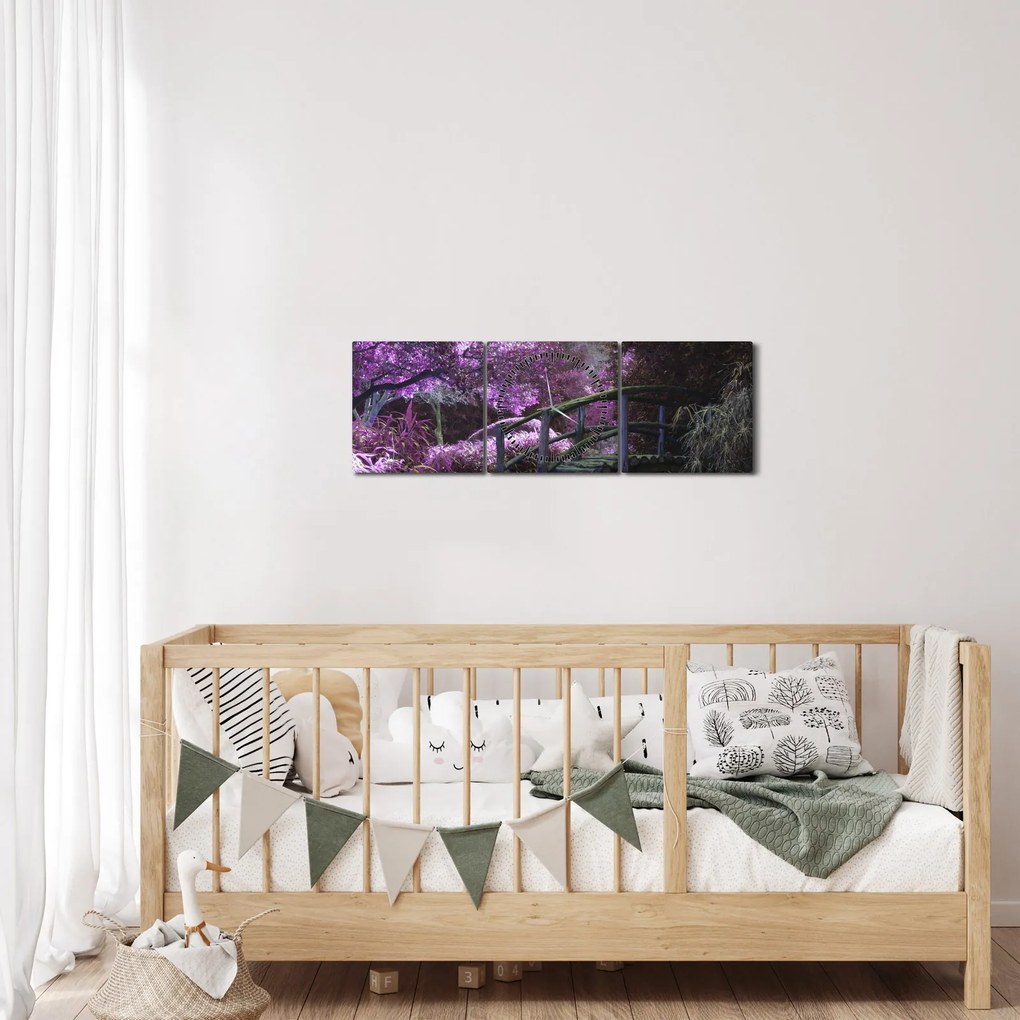 Obraz - fioletowe drzewa (z zegarem) (90x30 cm)