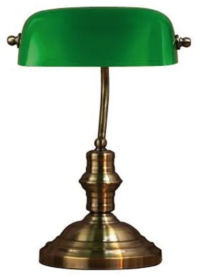 Zielona lampa stołowa z podstawą w kolorze mosiądzu Markslöjd Bankers, wys. 25 cm