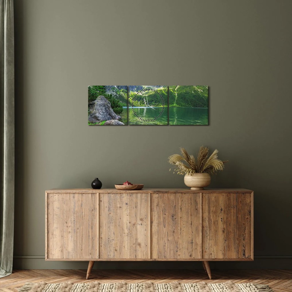 Obraz jeziora w Tatrach (z zegarem) (90x30 cm)