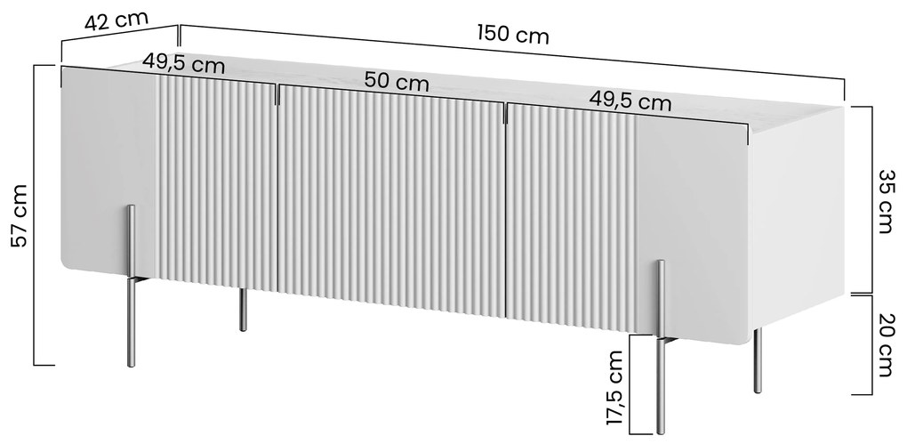 Szafka RTV Malmi 150 cm - kaszmir / crema bianca / złote nóżki