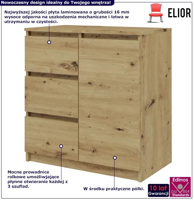 Nowoczesna Komoda Z 3 Szufladami Dąb Artisan 90X200 F1-K62