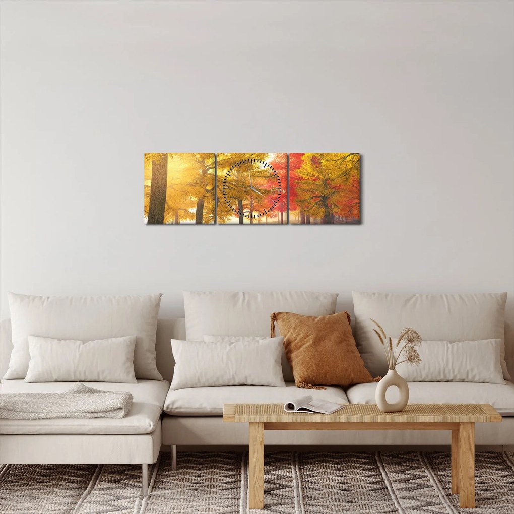 Obraz jesiennych drzew (z zegarem) (90x30 cm)
