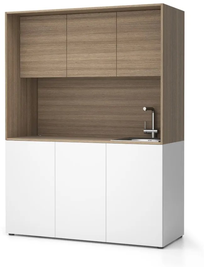 Kuchnia biurowa NIKA ze zlewem i kranem 1481 x 600 x 2000 mm, dąb naturalny, prawe