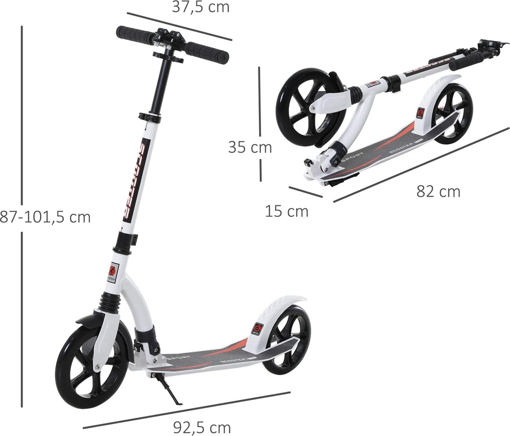 Homcom Hulajnoga Dziecięca z Amortyzacją Regulacja Wysokości Biała Aluminiowa | Aosom PL