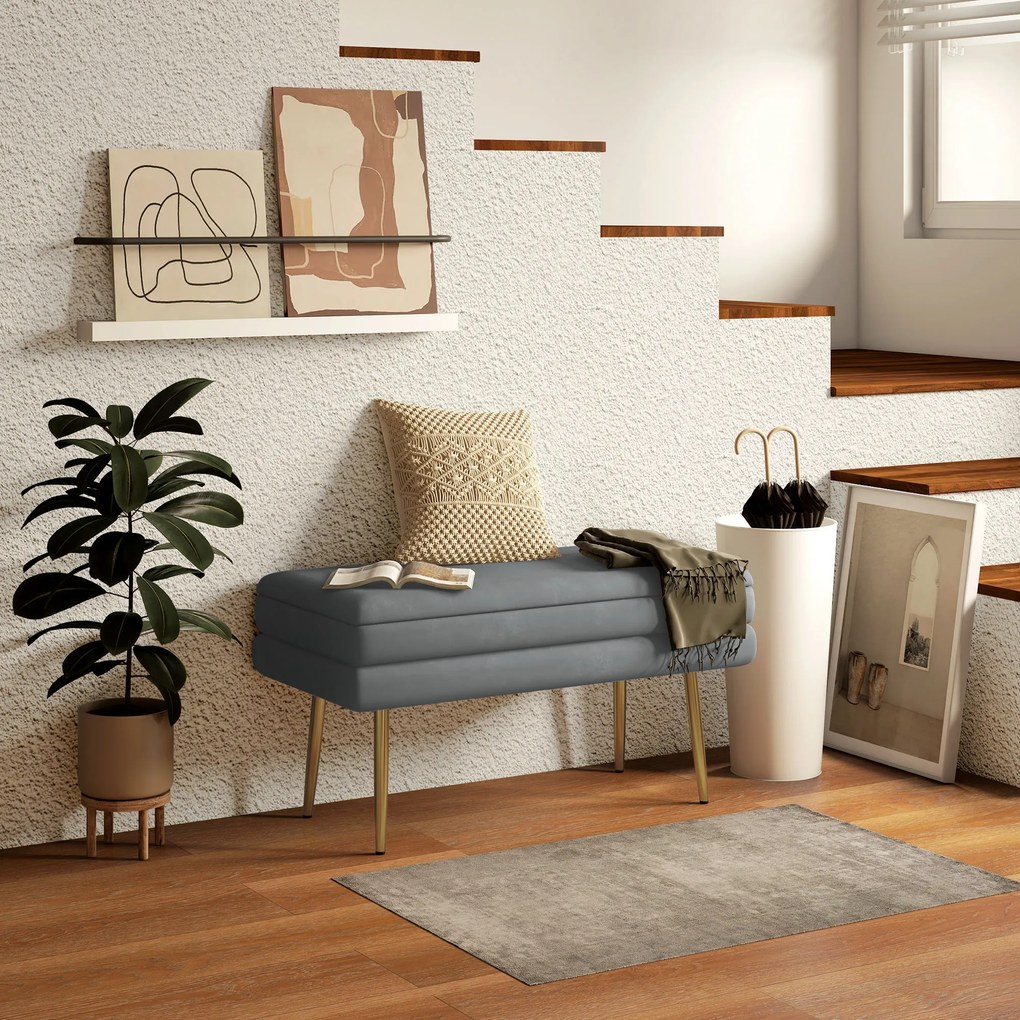 HOMCOM Ławka Tapicerowana z Przestrzenią do Przechowywania, Drewno Lite, 79,5 cm x 37,5 cm x 43 cm, Ciemnoszary