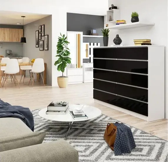 Nowoczesna komoda do salonu biały + czarny połysk C9-L73