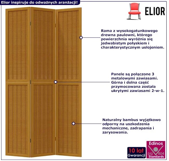 Klasyczny parawan pokojowy z drewnianą ramą Z7-E28