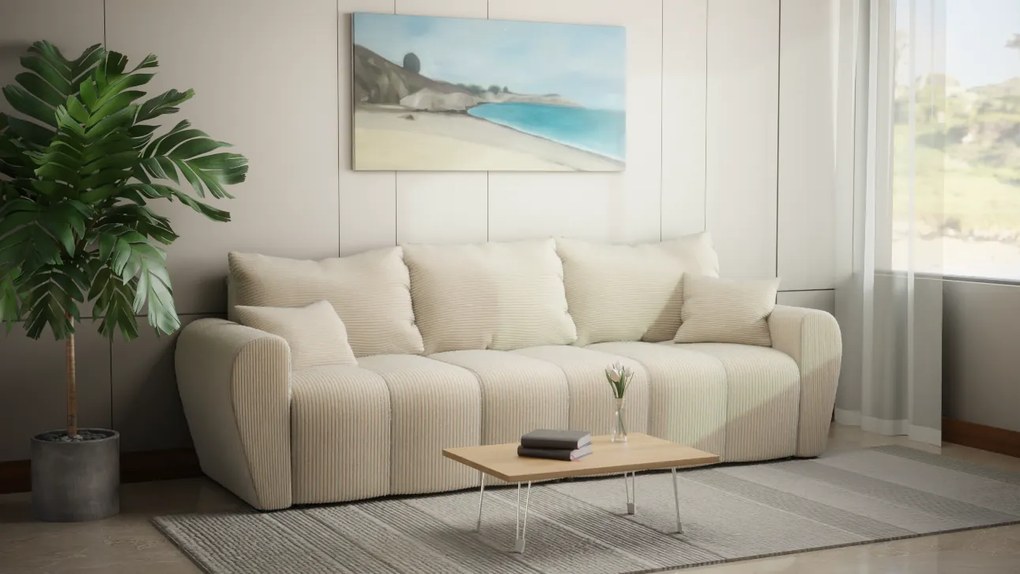 Modna kanapa do salonu, BUENO sofa z funkcją spania, sztruksowa tkanina