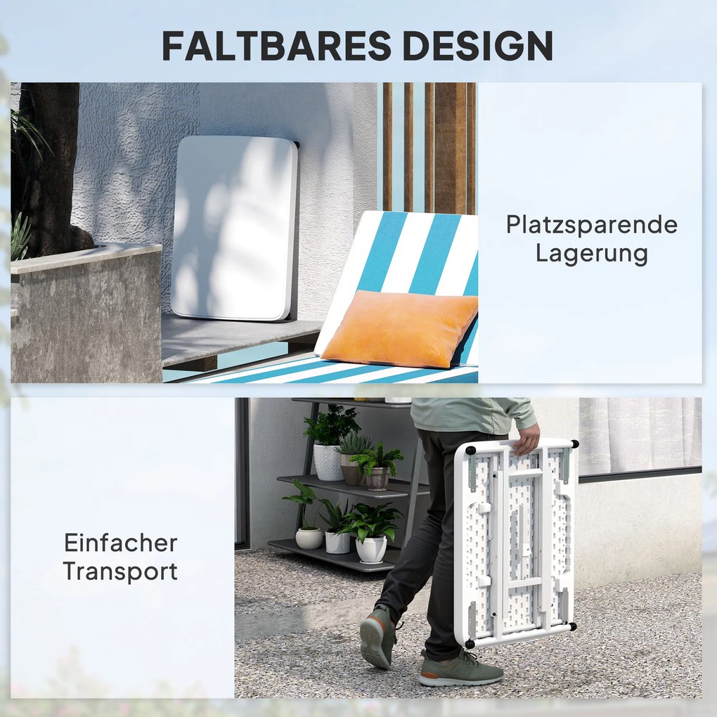 Outsunny Stolik ogrodowy, przenośny stół zewnętrzny z tworzywa sztucznego i metalu, stolik bistro, na taras, ogród, biały