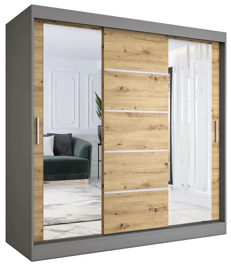Szafa przesuwna 200 cm antracyt + dąb artisan D8-B76