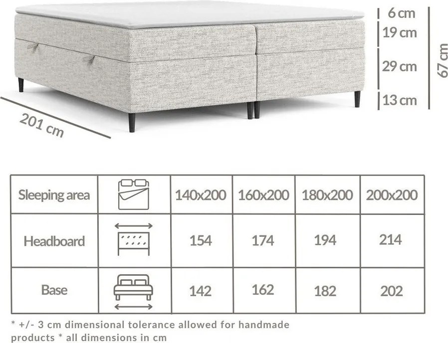 Jasnoszare łóżko boxspring ze schowkiem 160x200 cm Araya – Maison de Rêve