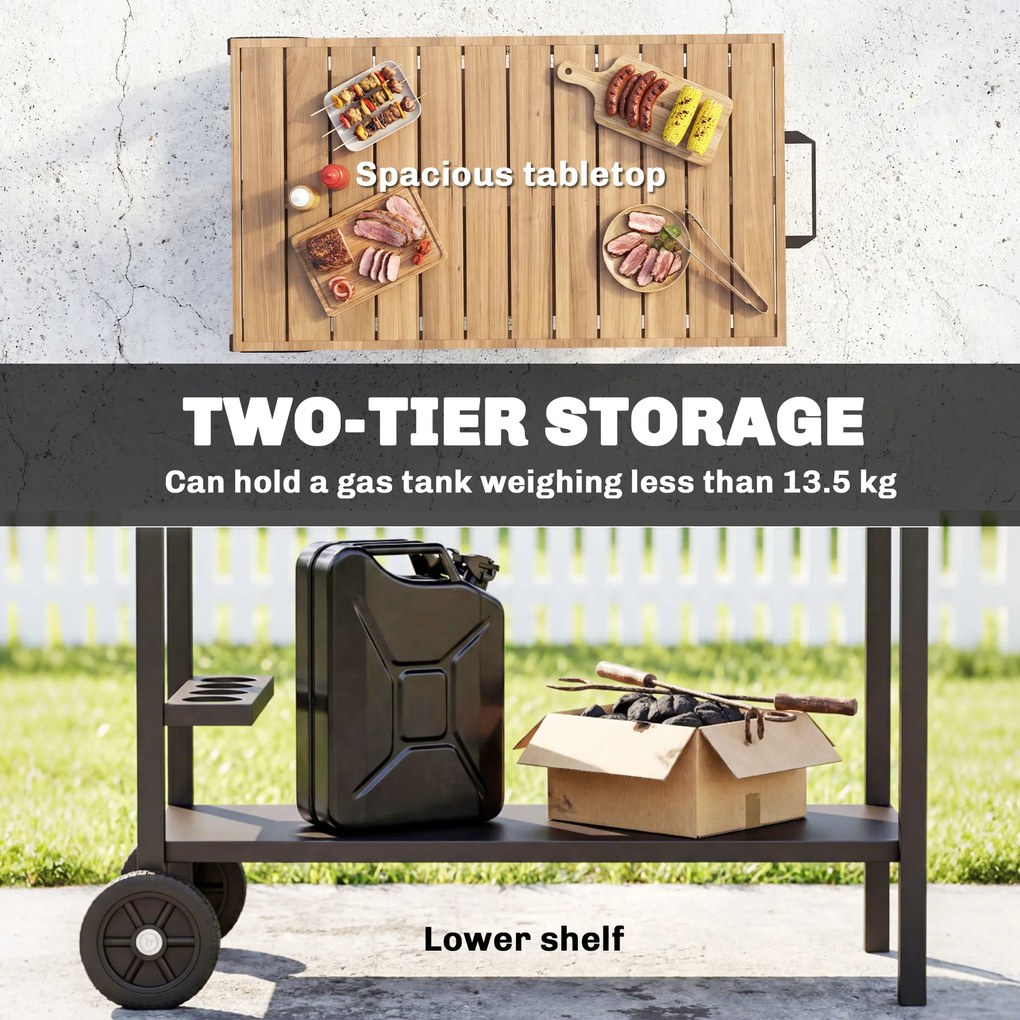 Outsunny Wózek kuchenny na kółkach, stolik serwisowy z haczykami, uchwyt na napoje, metalowy, 97 x 51 x 83 cm Czarny+Brązowy | Aosom PL