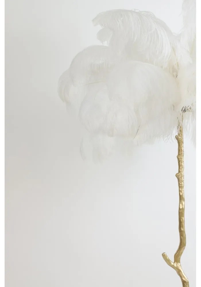 Lampa stojąca w biało-złotym kolorze z kloszem z pierza (wysokość 180 cm) Feather – Light & Living