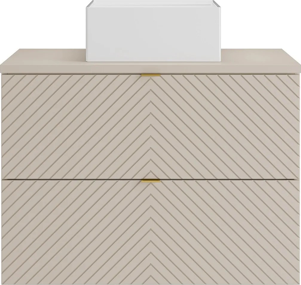 Szafka łazienkowa wisząca z kwadratową umywalką nablatową – beż – 80 cm – DORIONI