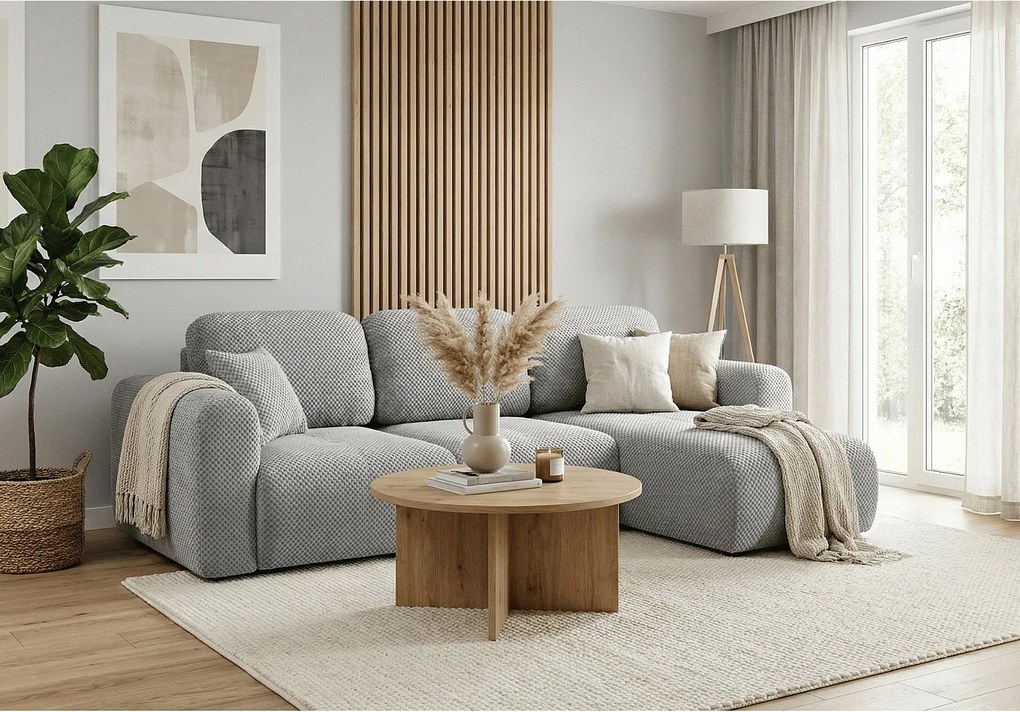 Stylowy narożnik rozkładany prawostronny BINGO L 245x148x87 cm w tkaninie Pop 3 szarej