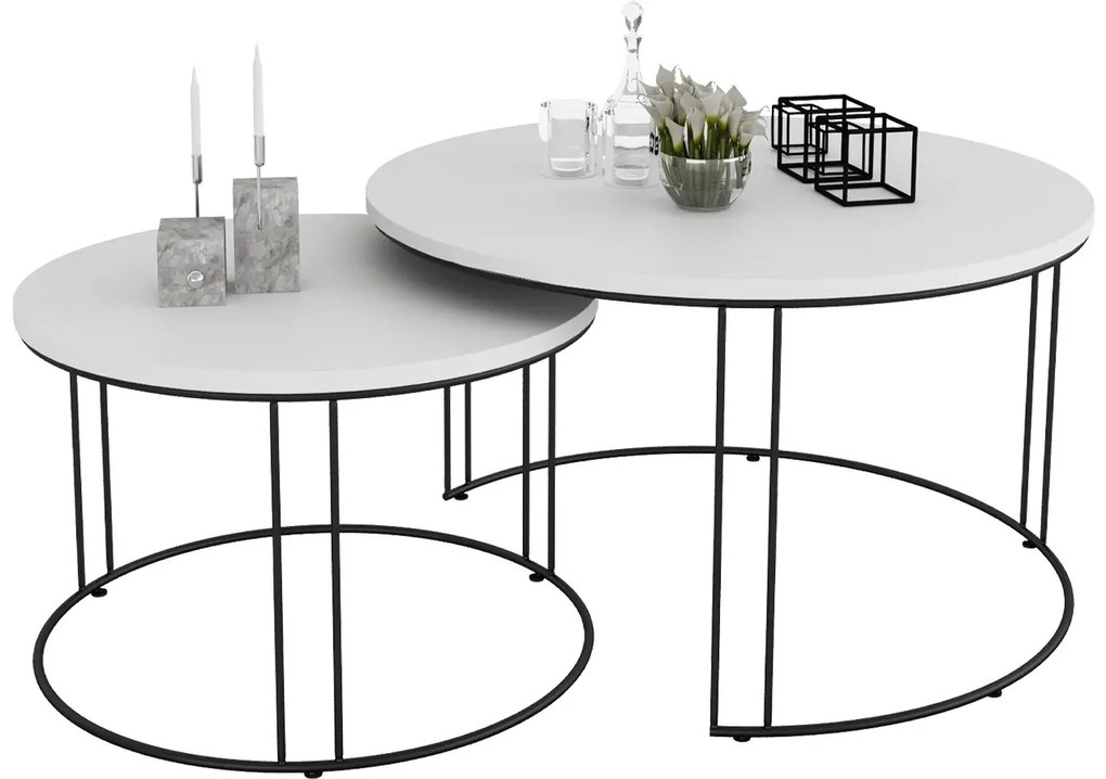 Komplet dwóch stolików kawowych loft czarny + biały B9-A32
