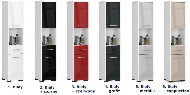 Regał łazienkowy z drzwiczkami biały + cappuccino połysk A8-C11