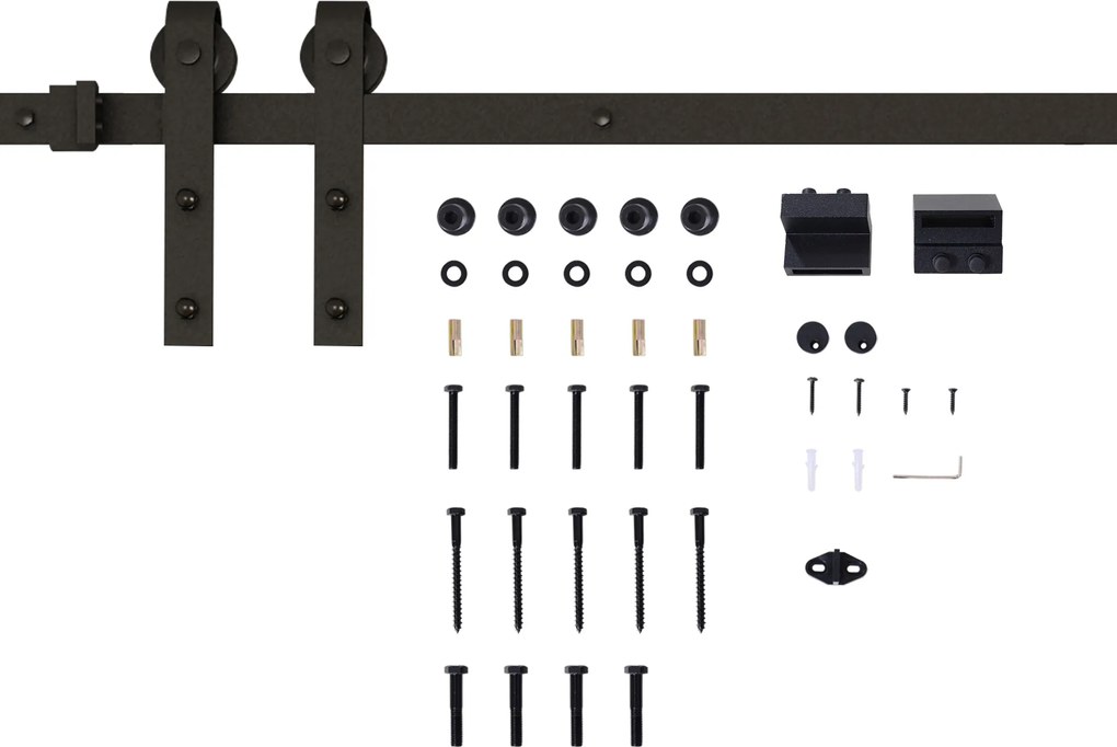 HOMCOM Zestaw szyn przesuwnych do drzwi, max. 100 kg, Metal, Czarny, 200 cm