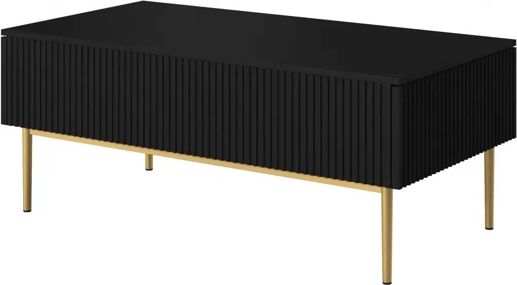 Stolik kawowy Nicole 120 cm z szufladami i metalowymi nogami - czarny mat / złote nóżki