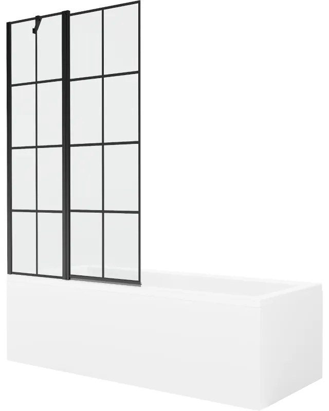 Mexen Cubik wanna prostokątna 150 x 70 cm z obudową i parawanem 1-skrzydłowym 100 cm, czarny wzór - 550315070X9410117077