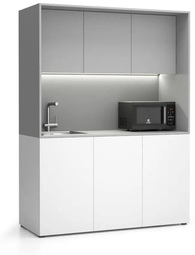 Kuchnia biurowa NIKA ze zlewem i kranem 1481 x 600 x 2000 mm, szary, lewo