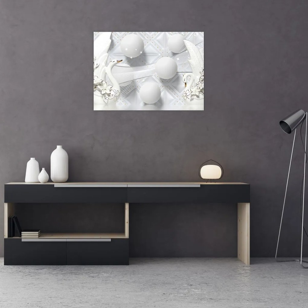 Obraz - Złoty łabędź na wodzie (70x50 cm)