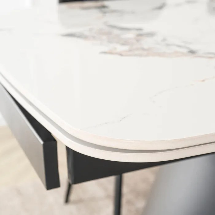 Stół Rozkładany Prostokątny VERONA 160-240 cm Ceramiczny Biały Marmur/Czarny Nowoczesny
