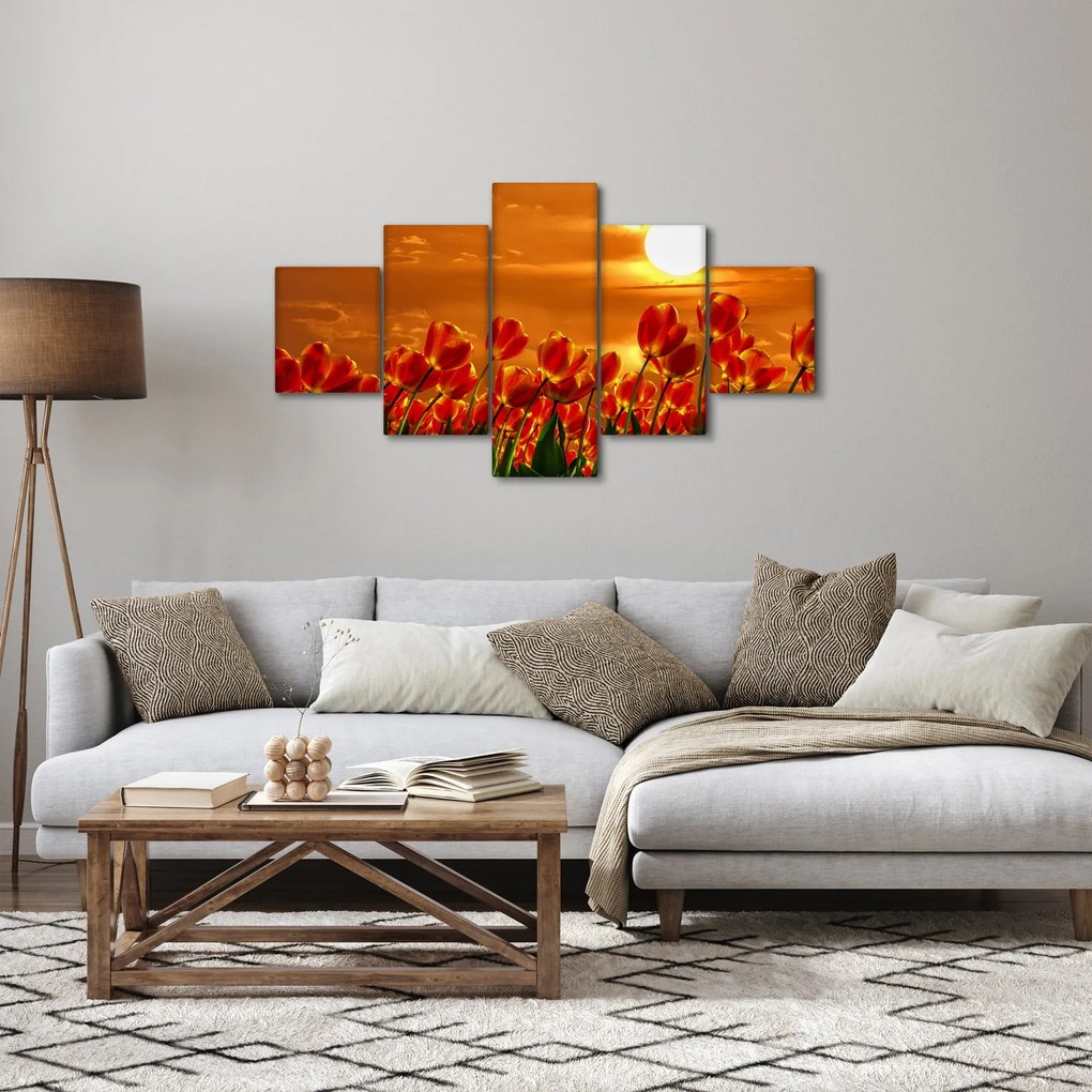 Obraz kwitnącego pola z tulipanami (125x70 cm)