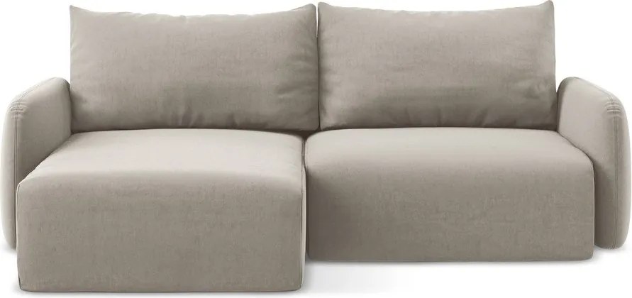 Szarobrązowy aksamitny rozkładany narożnik ze schowkiem (lewostronny/z szezlongiem) Kalena – Makamii