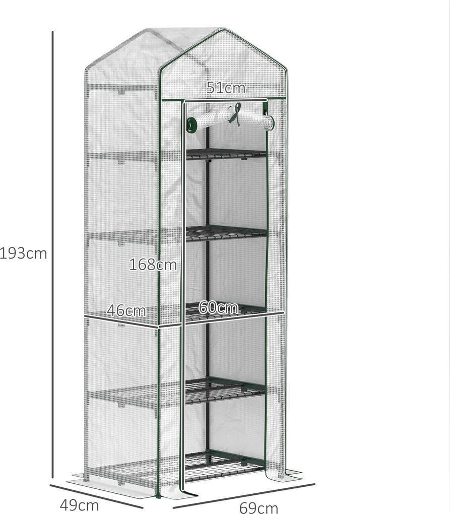 Outsunny Mini-szklarnia na kwiaty lub warzywa, stal, plastik, 69 dł. x 49 szer. x 193 wys. cm, Biała