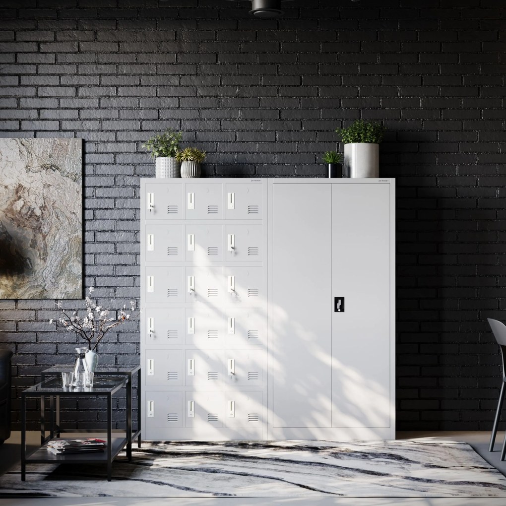 Skrytkowa szafa socjalna KAROL, 900 x 1850 x 400 mm, szara