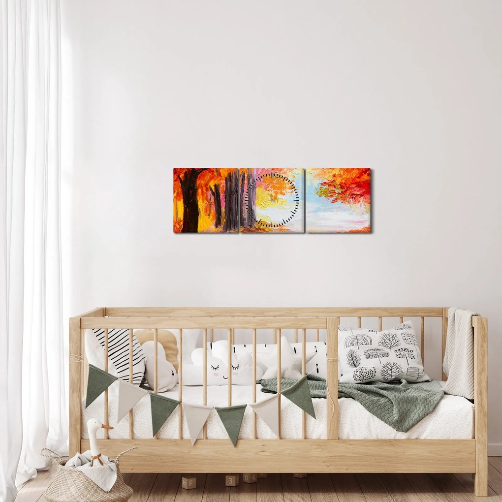 Obraz - Obraz olejny, kolorowa jesień (z zegarem) (90x30 cm)